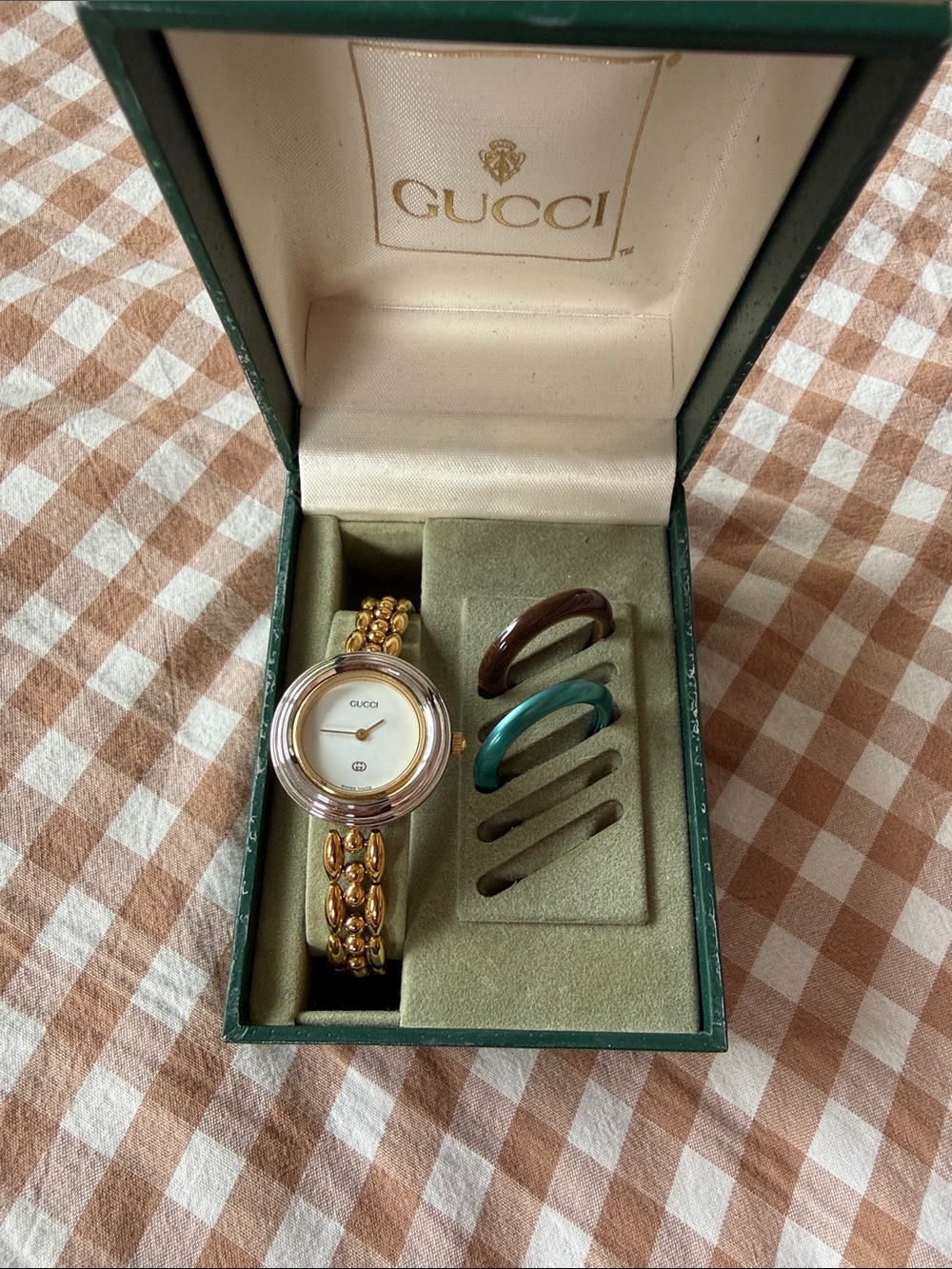 Gucci Bezel Watch Gold Watch with Interchangeable Colored Bangles